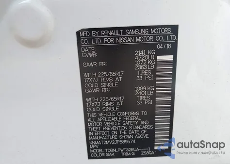 2018 Nissan Rogue S from USA, damaged, VIN KNMAT2MV2JP589574